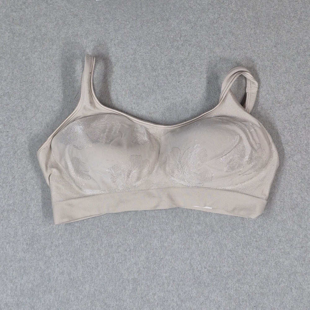 Bali Women Bra XL Beige Floral T Shirt Wireless Lace Strap